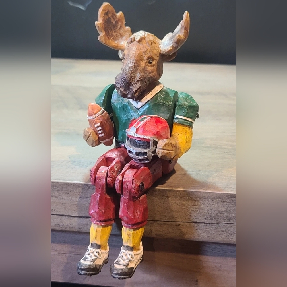 Moose Football Player Dangling Legs Shelf Sitter [Read Details]